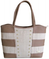 Bolsa Grande com Couro Ecológico Creme e Palha de Buriti com Spikes
